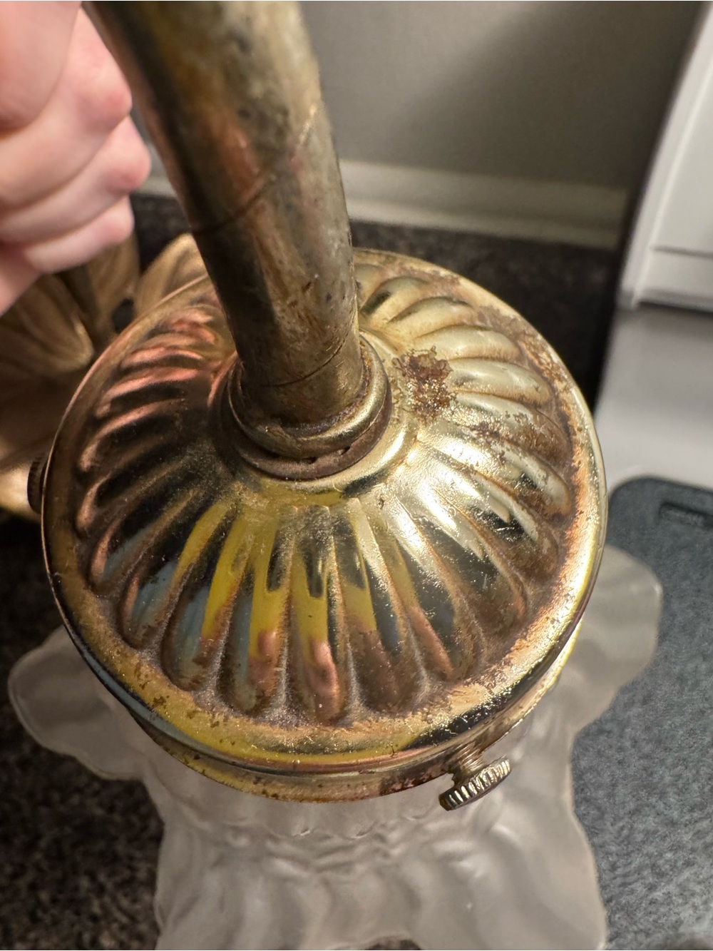 Vintage Brass Lily Pad Tulip Gooseneck Desk Lamp Frosted Clear Shade - Picture 12 of 16